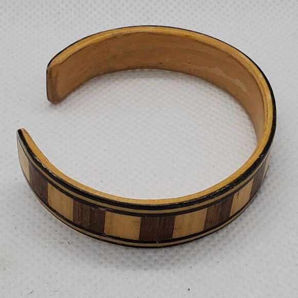 Vintage Wooden Two-Tone Cuff Bracelet - Picture 5 of 6